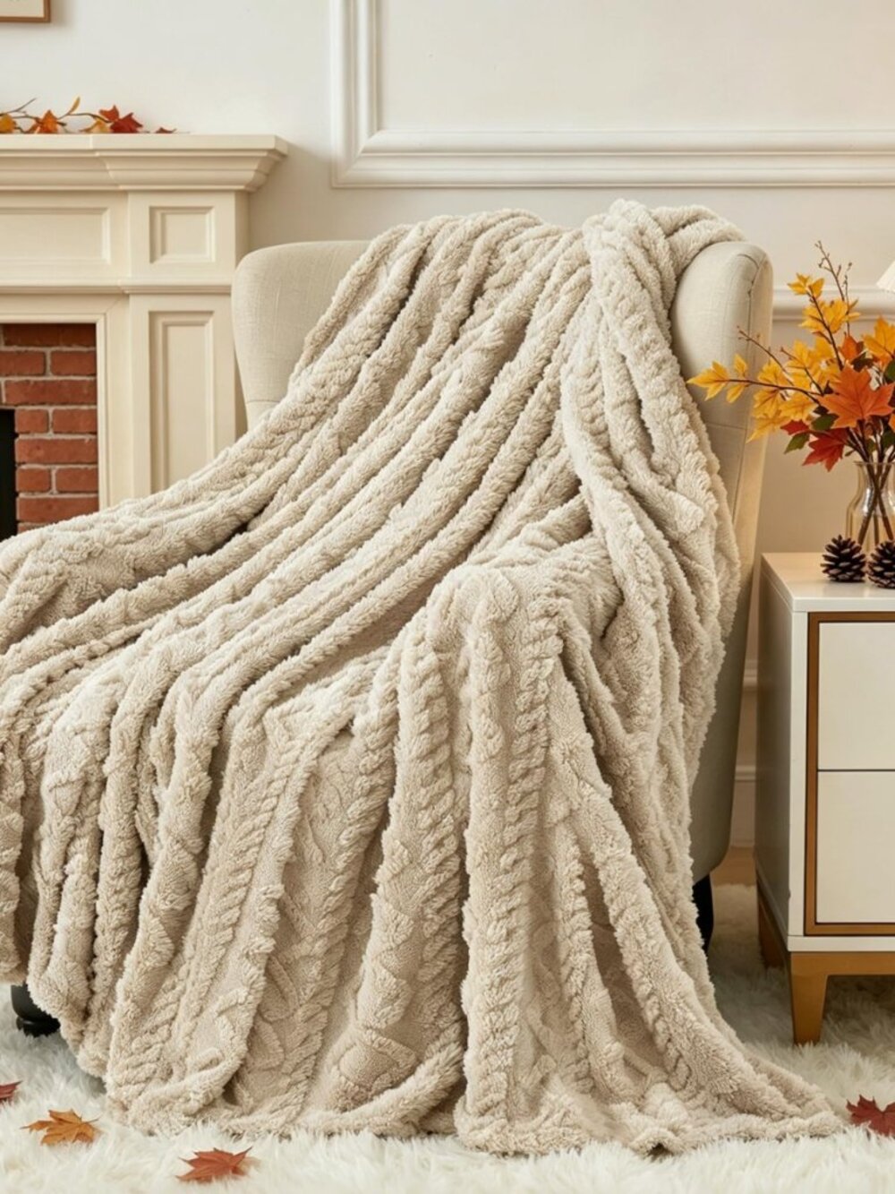 Fleece Throw Blanket for Couch, Fall Boho Blankets,50"x60" Khaki
